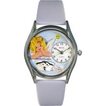 Whimsical Watches Silver Steel Whims-S0610007 Women'S S0610007 Nurse Angel Baby Blue Leather Watch