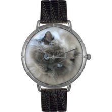 Whimsical Watches T0120039 Women'S T0120039 Himalayan Cat Black Leather And Silvertone Photo Watch