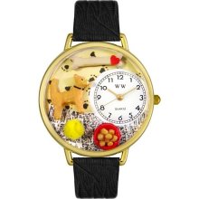 Whimsical Watches Unisex Chihuahua Gold G0130023 Black Leather Analog Quartz Watch with White Dial