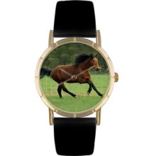 Whimsical Watches Unisex Holsteiner Horse Photo Watch with Black Leather Color: Goldtone