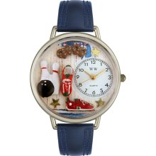 Whimsical Women's Bowling Theme Navy Blue Leather Watch