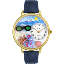 Whimsical Women's Flip-flops Theme Navy Blue Leather Watch