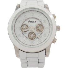 White And Silver Geneva Watch Pearl Face Oversized For Women Or Men