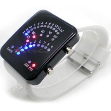 White Band 29 Blue and Red LED Sector Pattern LED Wrist Watch-Black