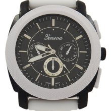 White Band And Black Face Silicone Oversized Men's Geneva Watch