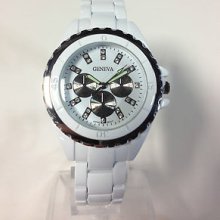 White Bracelet Ladies Geneva Mk Runway Chronograph Style Watch Lg13