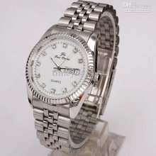 White Face Crystal Index Silver-tone Stainless Steel Men Wristwatch