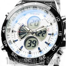 White Fashion Sport Mens Wrist Watch Stainless Coated Glass Chronograph Us Ship