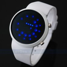 White Magic Mirror Round Blue Led Day/date Digital Sports Unisex Men Teens Watch