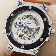 White Or Black Choice Adult Mens Automatic Wristwatch Fashion Skeleton Leather