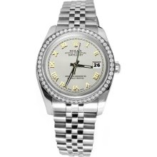 White roman dial diamond bezel SS date just watch Jubilee Rolex datejust