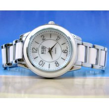 White Silver Ceramic Links Bracelet Mop Dial Women's Dressy Watch