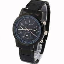 Wilon 3 Small Dials Decorated Silver Hand Mens Black Stainless Steel Wrist Watch