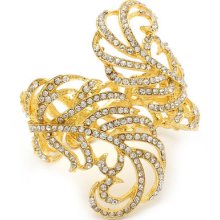 Wispy Leaves Crystal Hinge Bracelet Woman's Ladies Gold Tone
