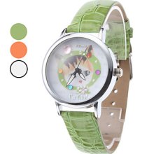 with Women's Cat Diamond Design PU Analog Quartz Wrist Watch (Assorted Colors)