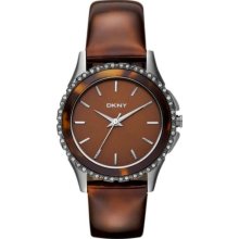 Women's brown dkny brooklyn leather strap glitz watch ny8705
