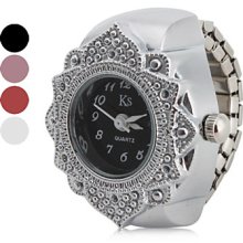 Women's Flower Style Alloy Analog Quartz Ring Watch (Assorted Colors)