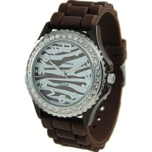 Women's Geneva Zebra Silicone Rubber Jelly Crystal Bling Fashion Designer Watch