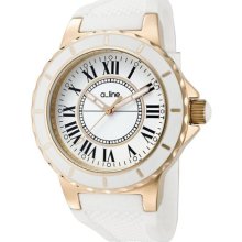 Women's Marina White Dial Rose IP Case White Silicone ...