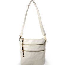 Women's White Top Zip Closure Rose-gold Toned Crossbody Handbag A-126