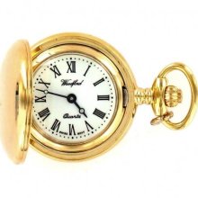 Woodford Ladies Gold Plated Full Hunter Quartz Analogue Watch 1234 With Chain And Roman Dial (Suitable For Engraving)