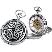 Woodford Skeleton Pocket Watch, 1908/Sk, Men's Chrome-Finished Celtic Knotwork Pattern With Chain (Suitable For Engraving)
