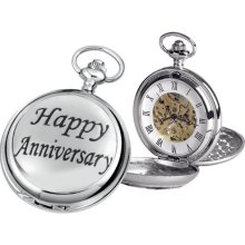 Woodford Skeleton Pocket Watch, 1900/Sk, Men's Chrome-Finished Happy Anniversary Pattern With Chain (Suitable For Engraving)