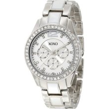 Xoxo Watch Women's Silver-tone And White Bracelet W/rhinestone Accent Dial Watch