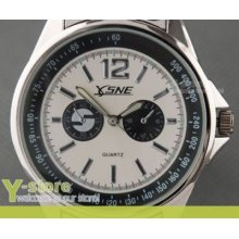 Y336 Men Quartz Wrist Watch - White Big Decorated Dial