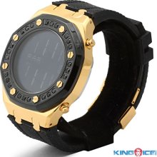 Yellow Gold Plated 1.5CT Black Diamond Watch