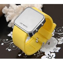 Yellow Led Digital Date Jelly Silicon Luxury Mirror Casual Sport Wrist Watch