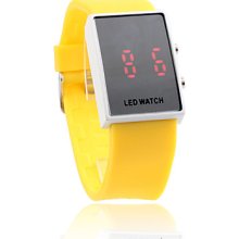 Yellow Silicone Band Unisex LED Red Sports Wrist Watch
