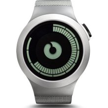 Ziiiro Mens Saturn Digital Stainless Watch - Chrome Mesh Bracelet - Black Dial - Z0008WS