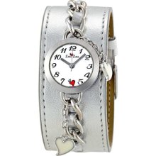 Zou Zou White Dial Silver Leather Cuff Ladies Watch ZRT6015