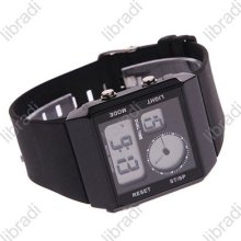 02 Digital Sports Man Water Resistant Wrist Watch Date Alarm Clock Black