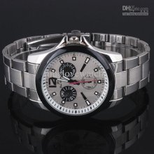 1 Piece Fashion Men Design Small-dial-decor Stainless Steel White Di