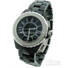 12 Black Ceramic Automatic Diamond 38mm Mid Size Watch + Box & P