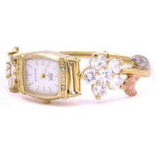 14k Goldplated Crystal Flower Bangle Bracelet Watch (Mexico) (Crystla Flower Bangle Watch)