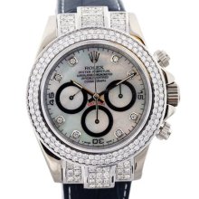 18k Rolex Daytona All Diamonds, Mop Diamond Dial And Bezel Ladies Watch