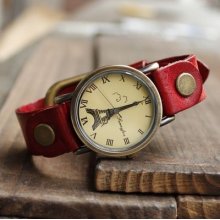 1x Retro Korean Ancient Tower Header Leather Nedy Fashion Ladies Bracelet Watch