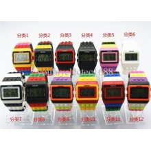 200pcs/lot Fashion Shhors Digital Watch Multifunction Lego Silicone