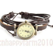 2013 Fashion Analog Leather Weaving Lady Women Girl Quartz Clock Wrist Watches