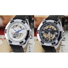 2013 Goer Black/white Skeleton Golden Mov Mens Self Wind Mechanical Wrist Watch