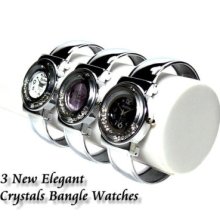 3 X Elegant Lady Crystals Bangle Watches B215u