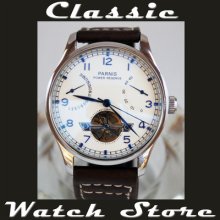 43mm Parnis White Dial, Automatic, Exposed Balance Wheel, Power Reserve Watch