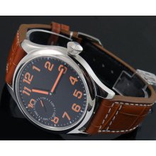 44mm Black Dial Orange Mechanical Manual Wind Watch Seagull 6497 Movement Wl070