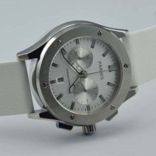 44mm Parnis White Dial Quartz Full Chronograph Date Watch Pa6025w