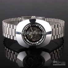 4pcs Selling Silvery Strap Cz Oval Black Dial Men Mechanical Watch S 4pcs Selling Silvery Strap Cz Oval Black Dial Men Mechanical Watch S