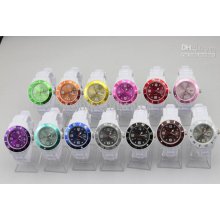 500pcs Silicone Calendar Watches White Strap Watch Color Dial Candy
