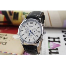 6 Blue Hands Date Week 24h White Subdial Mens Automatic Wrist Watch Leather